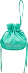 Blumarine Green Satin Rhinestone Logo Pouch