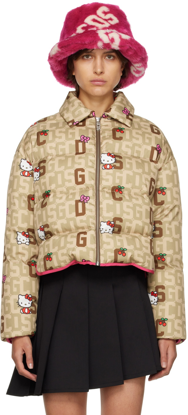 GCDS Brown Hello Kitty Edition Monogram Down Jacket GCDS