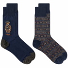 Polo Ralph Lauren Men's Preppy Bear Sock - 2 Pack in Multi