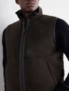 Moncler - Rysfen Logo-Appliquéd Leather-Trimmed Shearling and Quilted Shell Down Gilet - Brown