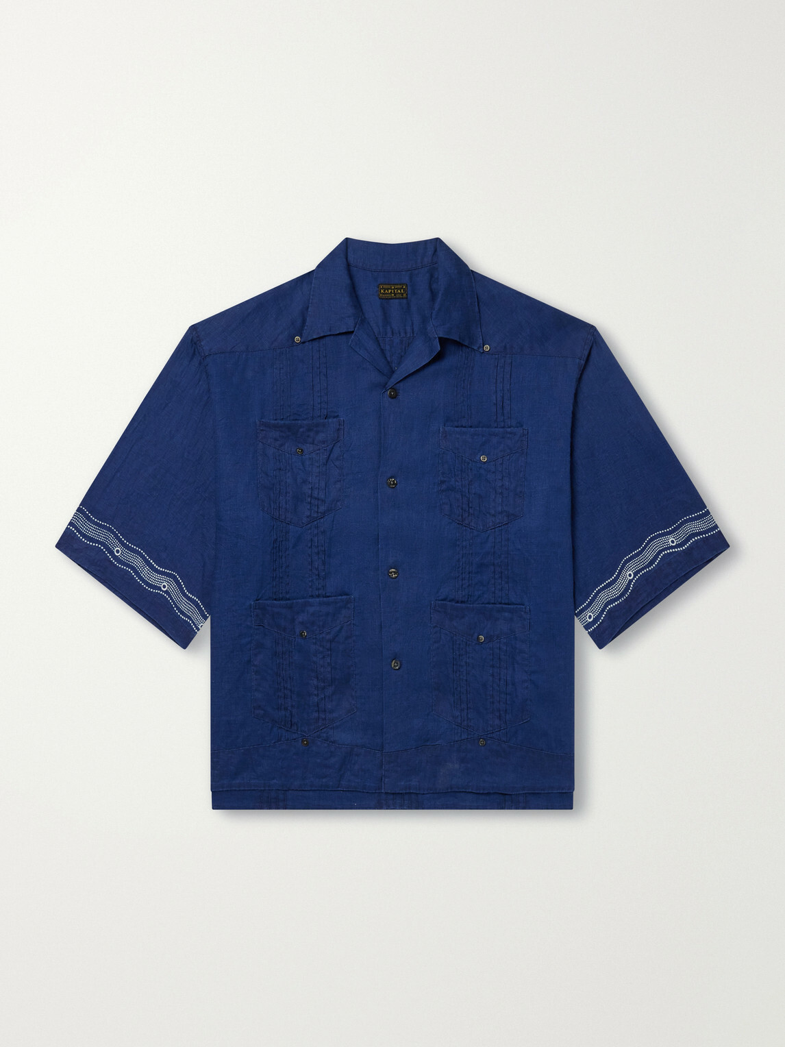 KAPITAL - Camp-Collar Printed Linen Cuban Shirt - Blue