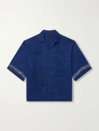 KAPITAL - Camp-Collar Printed Linen Cuban Shirt - Blue