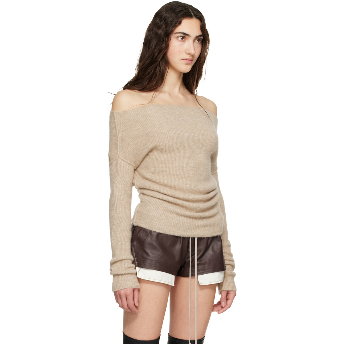 Rick Owens Beige Tower LS Cowl Sweater