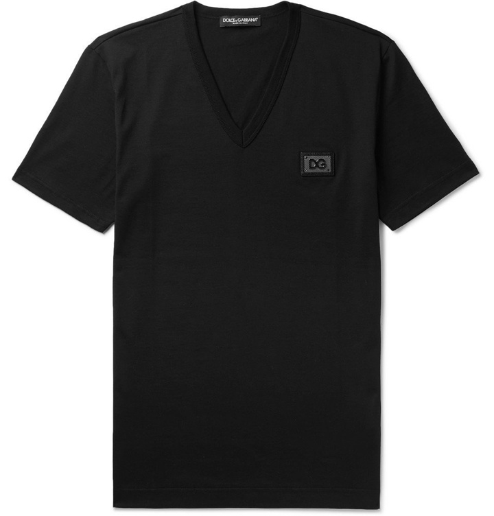 Photo: Dolce & Gabbana - Slim-Fit Logo-Appliquéd Cotton-Jersey T-Shirt - Men - Black