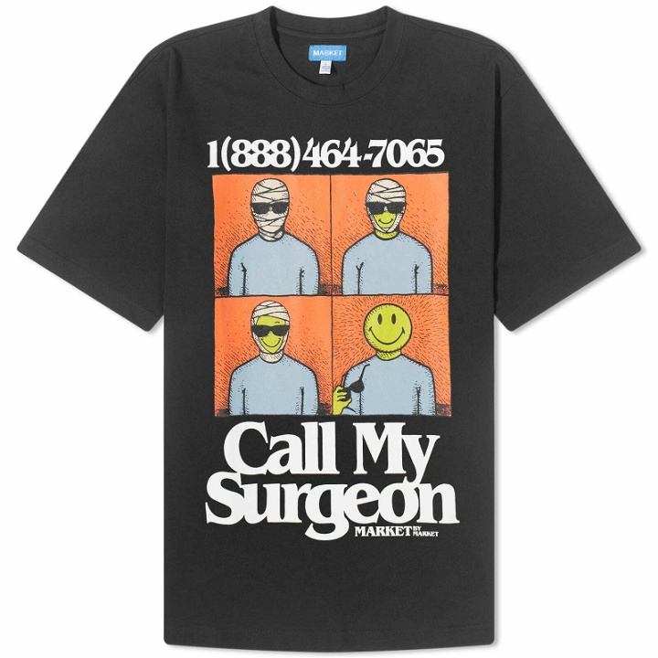 Photo: MARKET Men's Smiley Call My Surgeon T-Shirt in Black