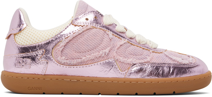 Photo: GANNI Pink Crinkle Metallic Sneakers
