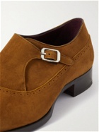 BRIONI - Suede Brogue Monk-Strap Shoes - Brown