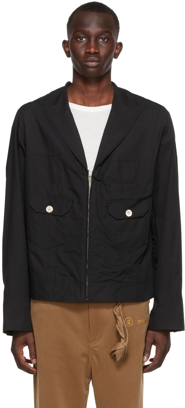 BED J.W. FORD Black Sailor Collar Zip-Up Shirt