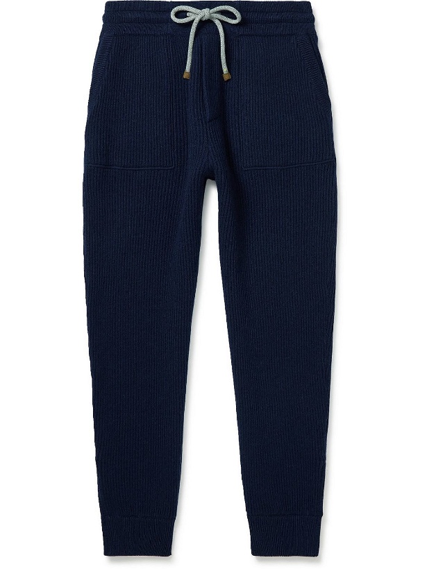 Photo: Brunello Cucinelli - Tapered Ribbed Cashmere Sweatpants - Blue