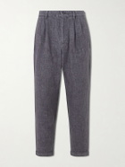 Barena - Cropped Tapered Pleated Linen-Blend Suit Trousers - Gray