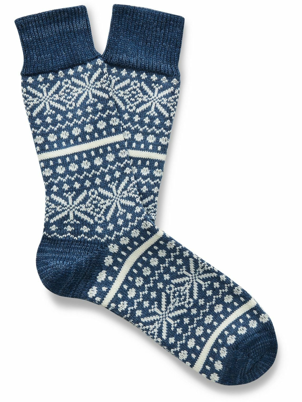 Photo: Corgi - Fair Isle Wool and Cotton-Blend Jacquard Socks - Blue