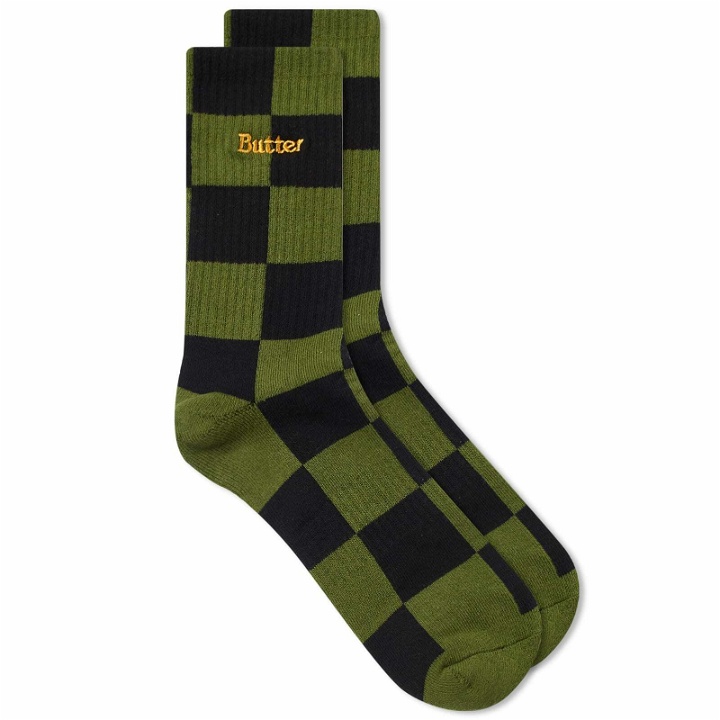 Photo: Butter Goods Men's Chequered Socks in Black/Sage