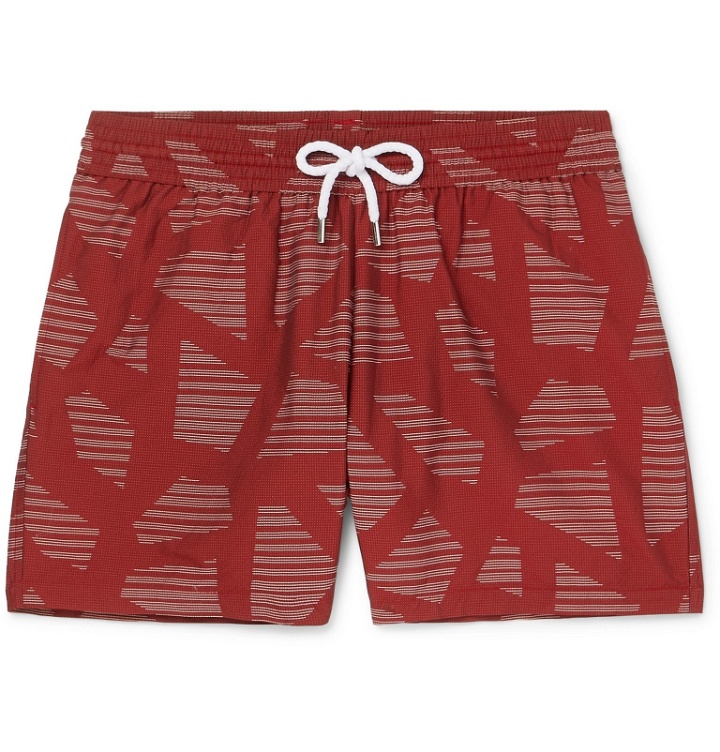 Photo: Frescobol Carioca - Modernist Slim-Fit Short-Length Printed Swim Shorts - Red
