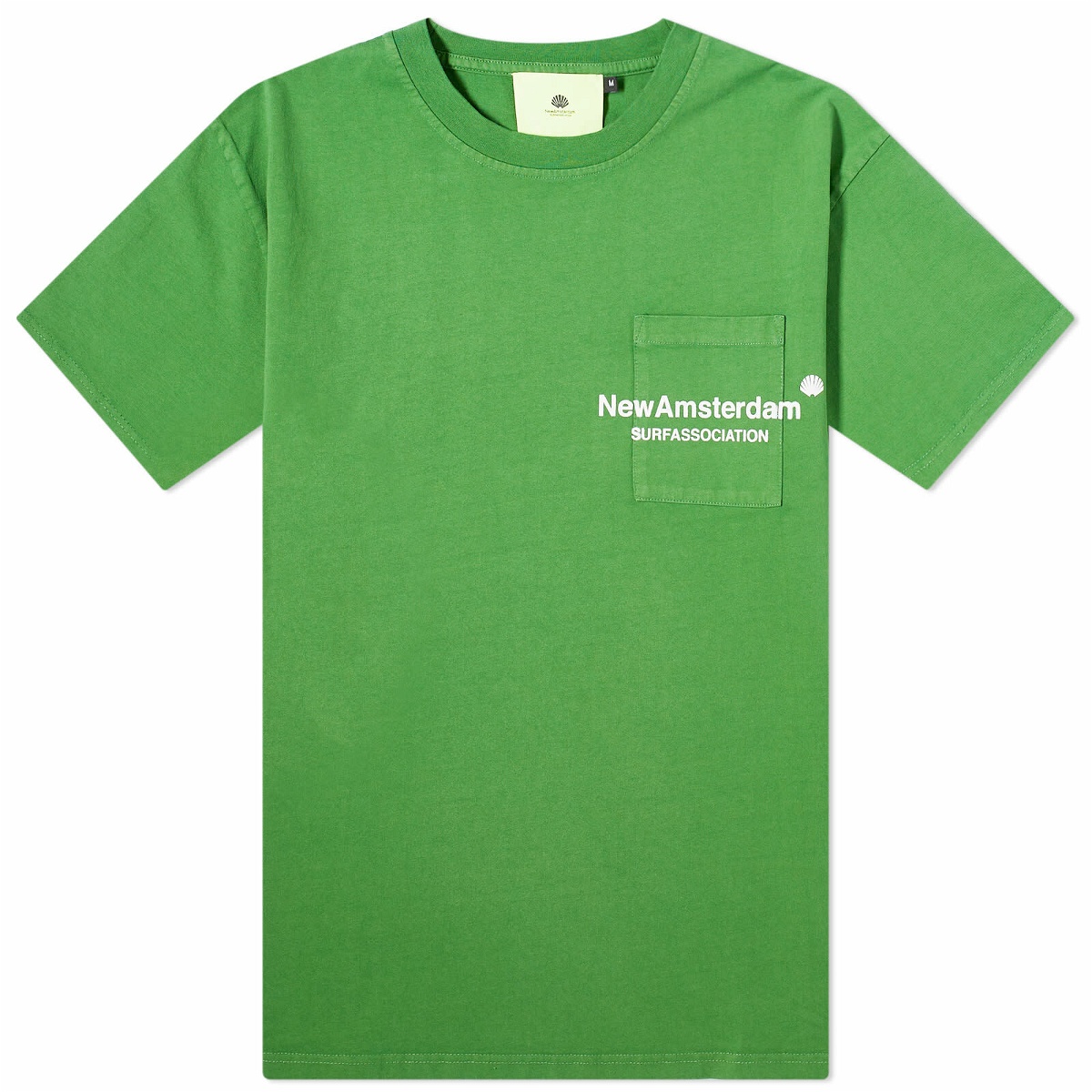 Photo: New Amsterdam Surf Association Men's Throw Pocket T-Shirt in Green/White