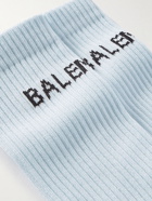 Balenciaga - Logo-Jacquard Ribbed Cotton-Blend Socks - Blue