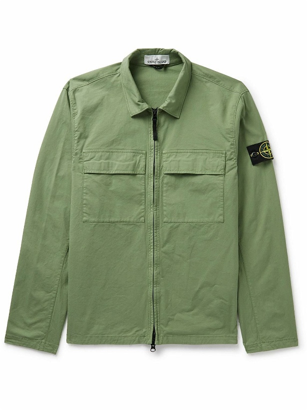 Photo: Stone Island - Logo-Appliquéd Cotton-Blend Twill Overshirt - Green