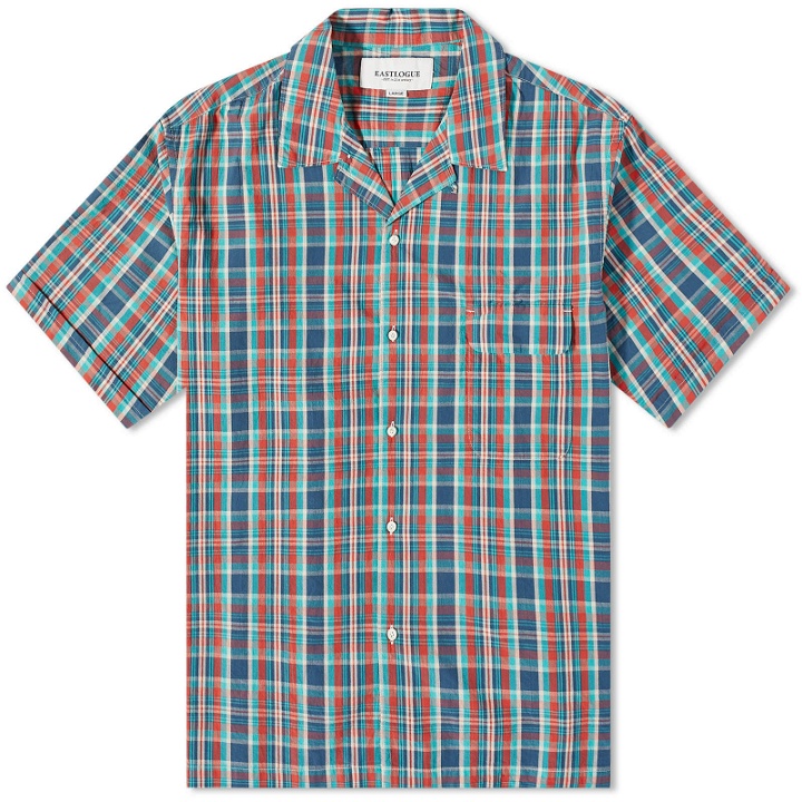 Photo: Eastlogue Men's Holiday Short Sleeve Shirt in Blue/Orange Check
