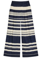 Veronica Beard Heron Striped Wide-leg Trousers Navy