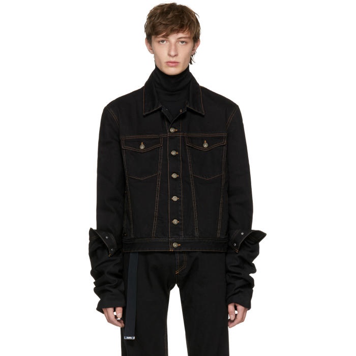 Photo: Y-Project Black Denim Asymmetric Sleeve Jacket