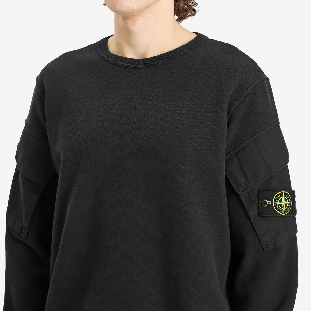 Stone Island Men's Brushed Fleece Cargo Pocket Sweatshirt in Black