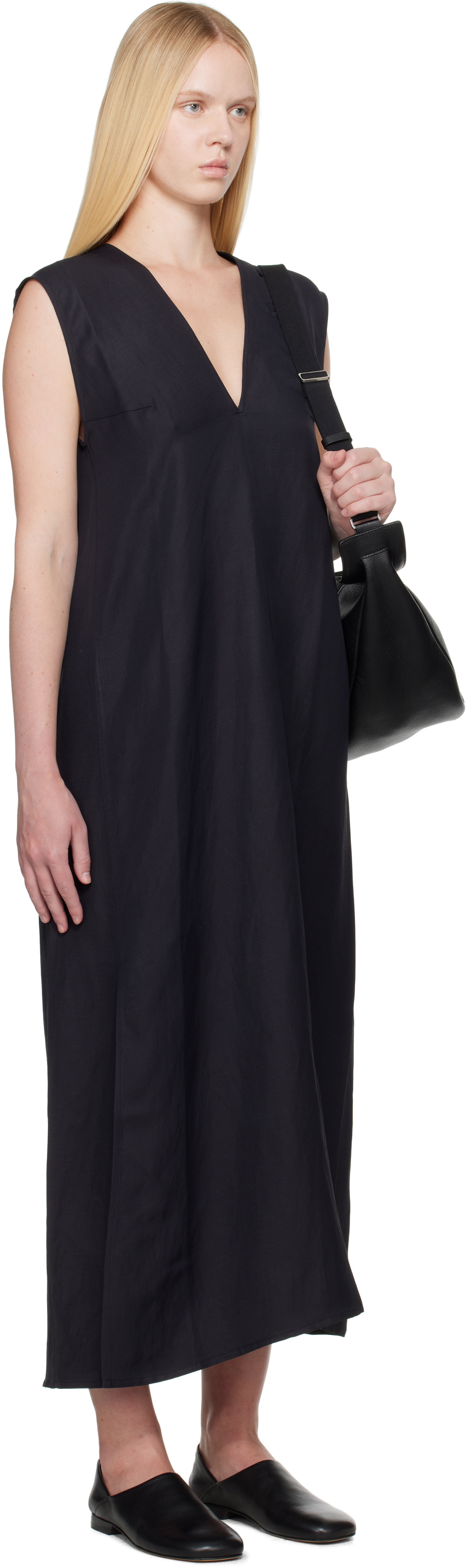 Studio Nicholson Navy Lise Linen Midi Dress