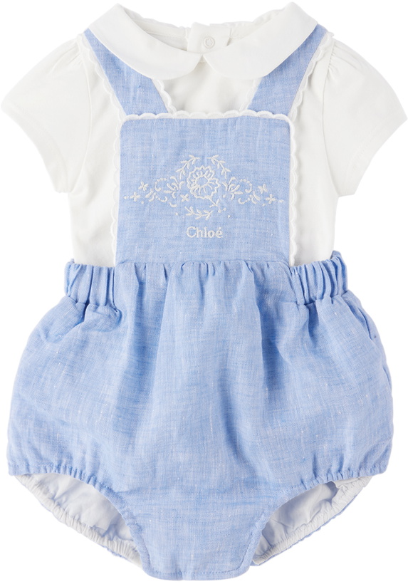 Photo: Chloé Baby White & Blue Embroidered T-Shirt & Overalls Set