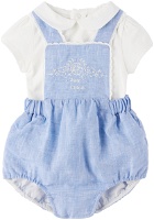 Chloé Baby White & Blue Embroidered T-Shirt & Overalls Set