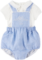 Chloé Baby White & Blue Embroidered T-Shirt & Overalls Set