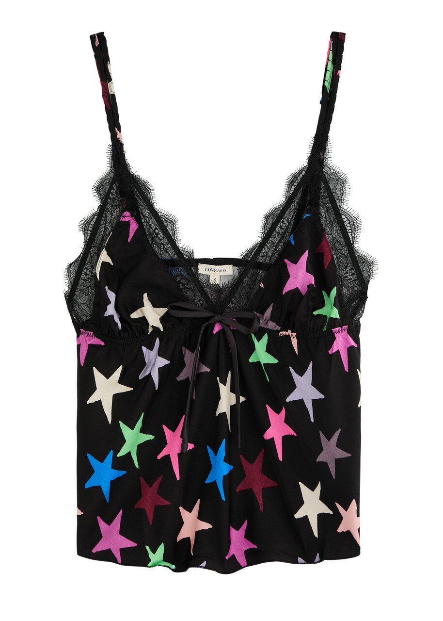 Love Stories Love Lace Star-print Satin Camisole top Multicoloured