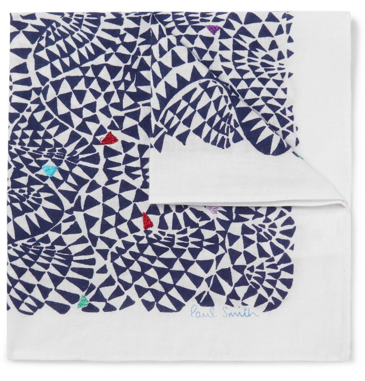 Photo: Paul Smith - Embroidered Printed Cotton-Voile Pocket Square - Navy