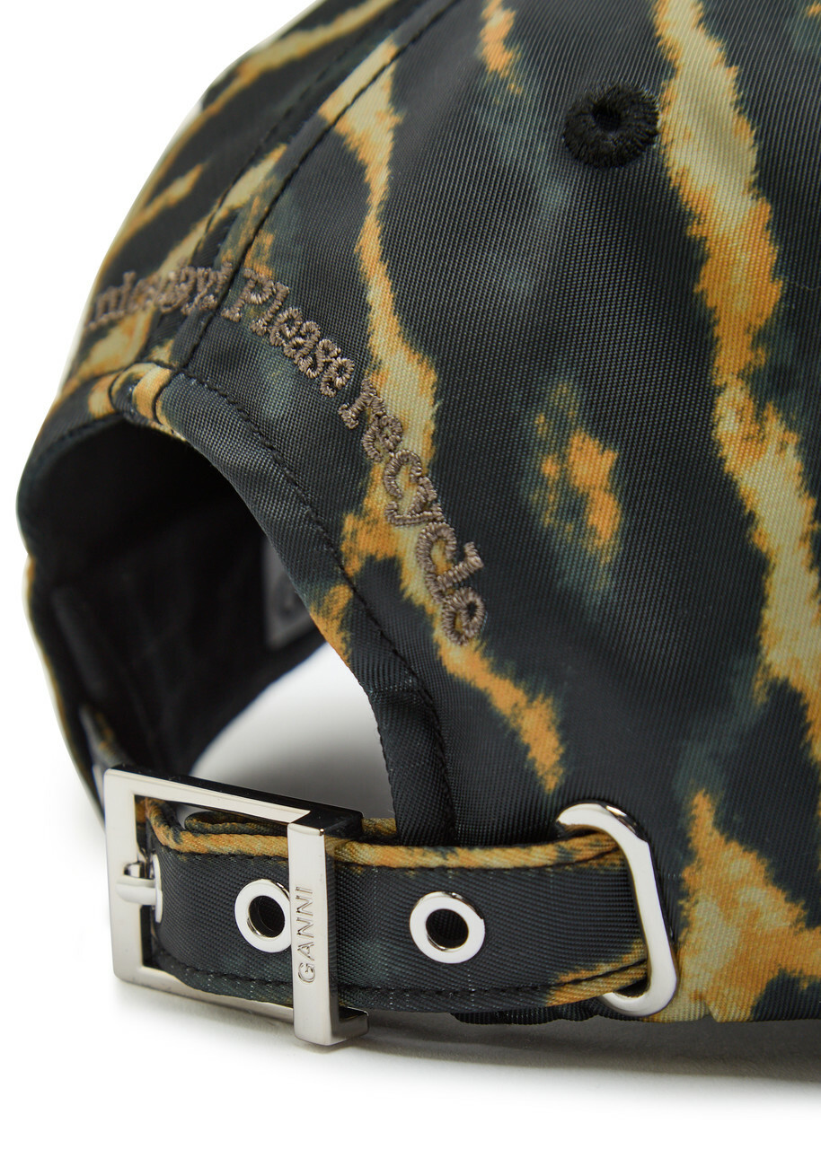 Ganni Logo-embroidered Leopard-print Nylon cap - Black - One Size