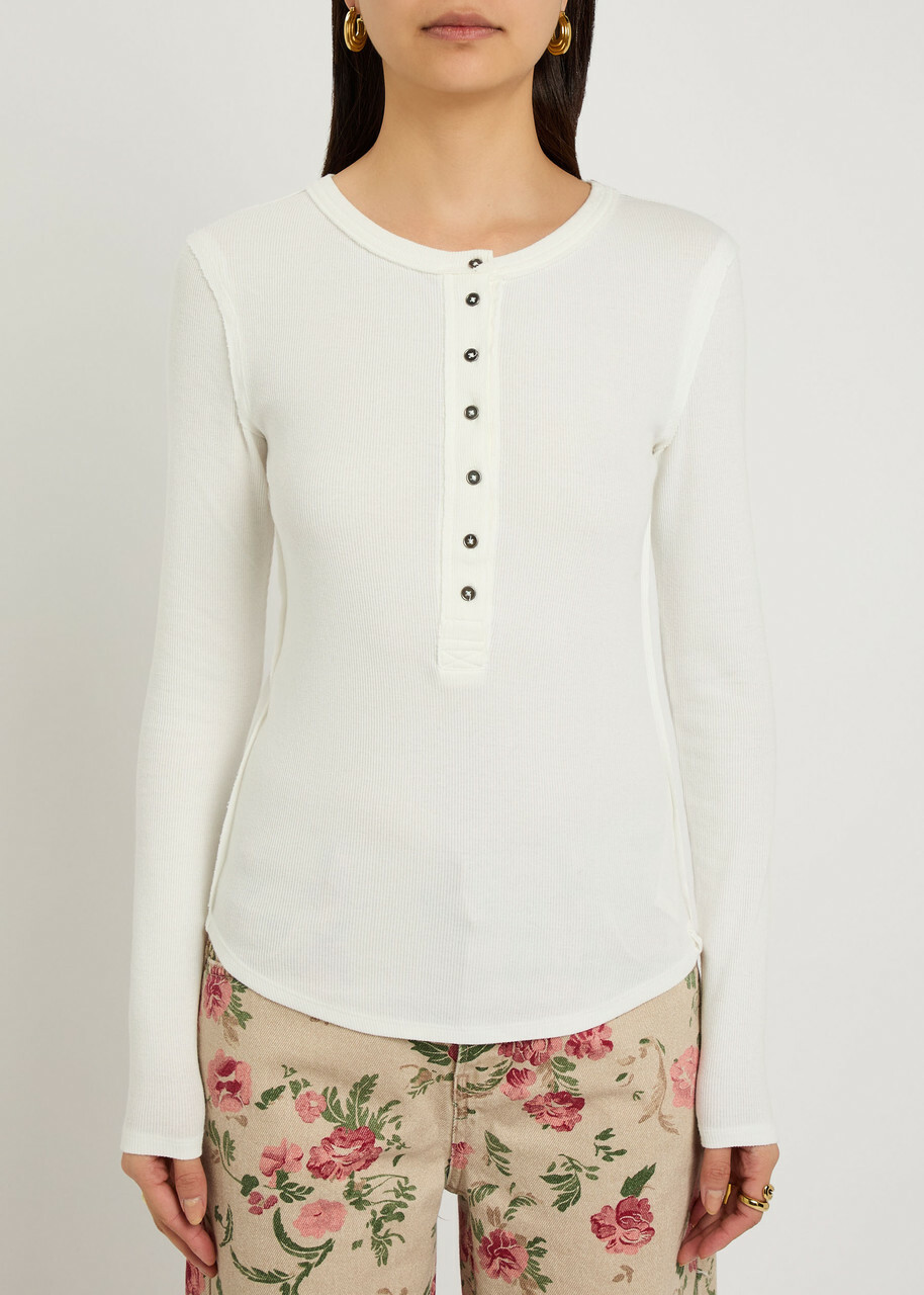 Free People Jamie Henley Ribbed Stretch-cotton top Ivory