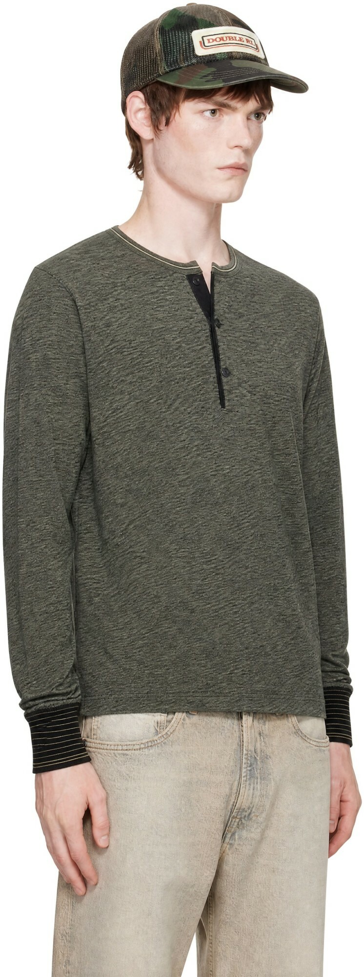 RRL Black Indigo Jacquard Henley