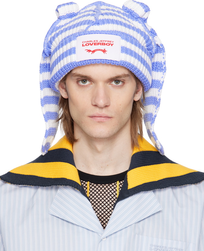 Photo: Charles Jeffrey LOVERBOY SSENSE Exclusive Blue & White Chunky Rabbit Beanie