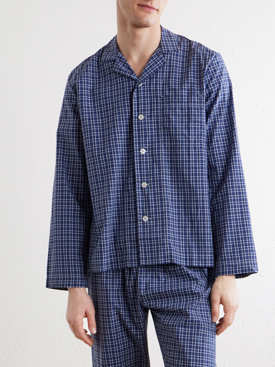 TEKLA - Camp-Collar Checked Organic Cotton Pyjama Shirt - Blue