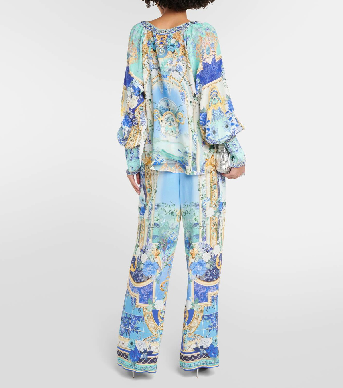 Camilla Embellished floral silk crêpe blouse