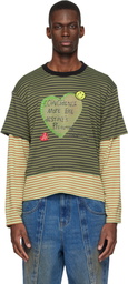 Andersson Bell Khaki Essential Heart Message Stripe Layered LS T-shirt