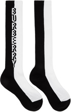 Burberry White & Black Two-Tone Intarsia Logo Knee-High Socks