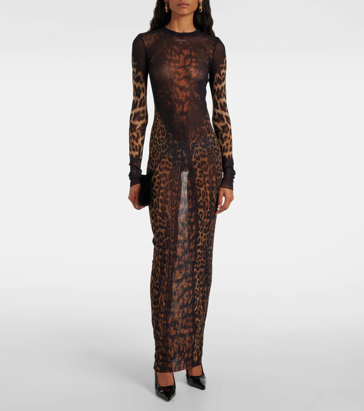 Jean Paul Gaultier Leopard-printed mesh maxi dress Jean Paul Gaultier