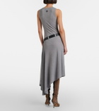 Loewe Belted ribbed-knit draped cotton-blend midi dress