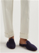George Cleverley - Leather-Trimmed Cashmere Backless Loafers - Blue