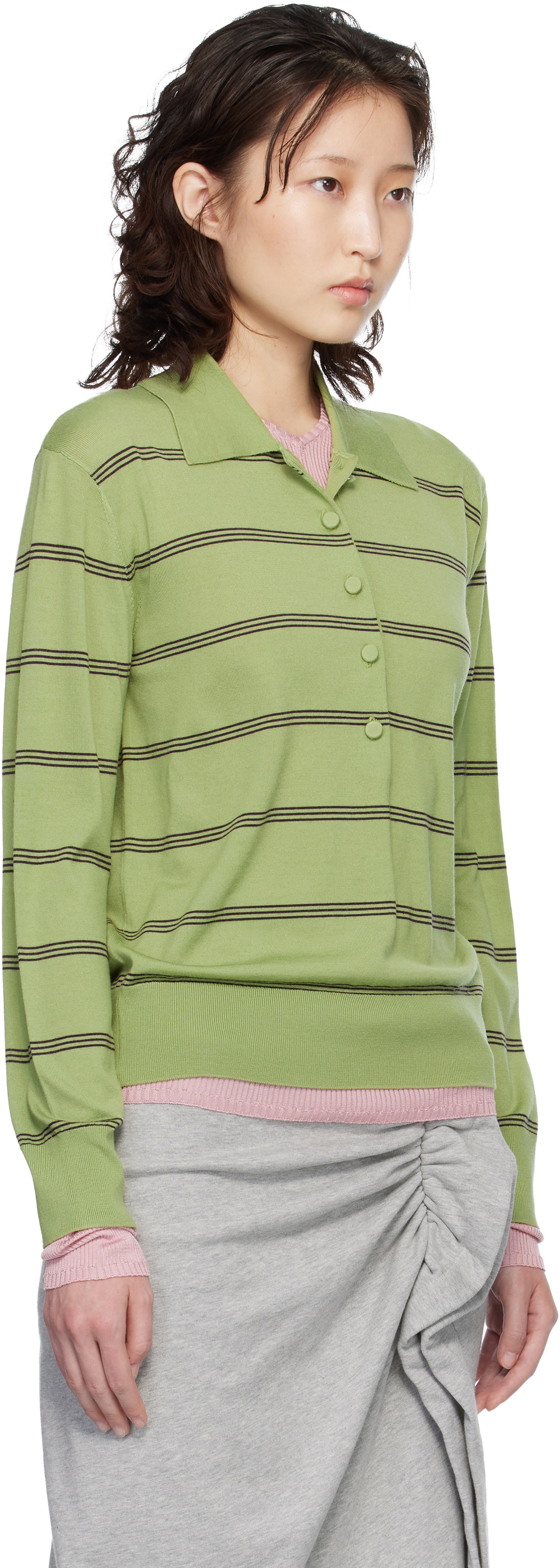 Dries Van Noten Green Merino Wool Polo
