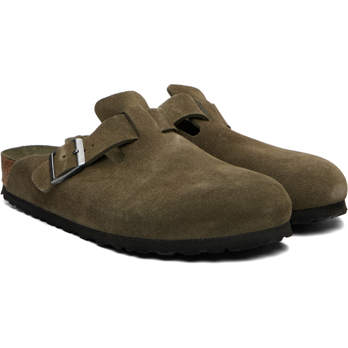 Birkenstock Khaki Boston Soft Footbed Suede Leather Loafers