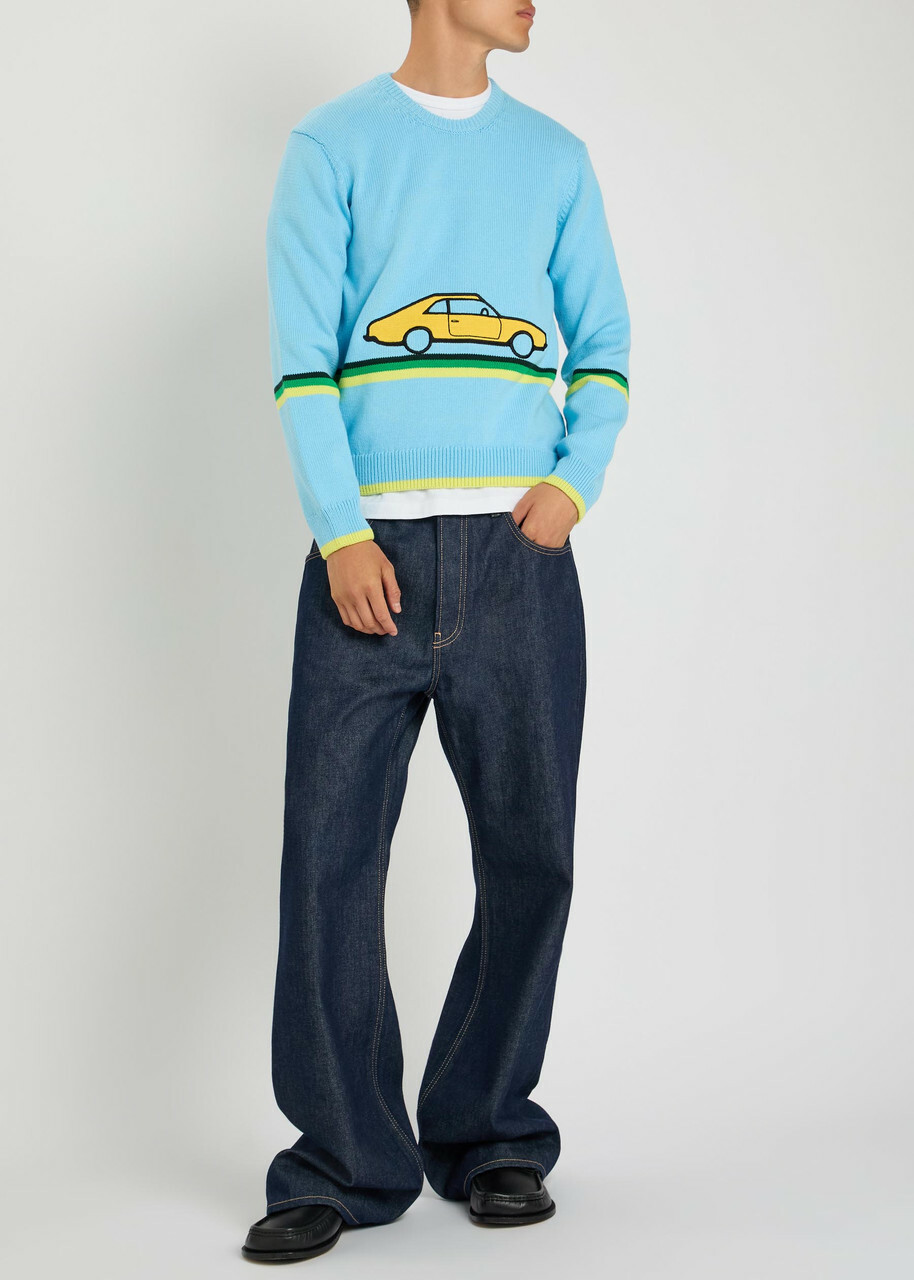 JW Anderson Car Striped Cotton-knit Jumper Blue