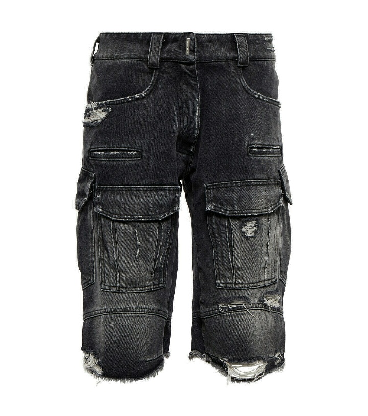 Photo: Givenchy Distressed denim cargo shorts