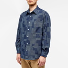 FrizmWORKS Men's Patchwork Denim Shirt in Blue
