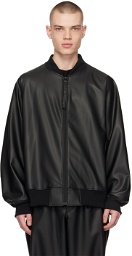 N.Hoolywood Black Zip-Up Faux-Leather Bomber Jacket