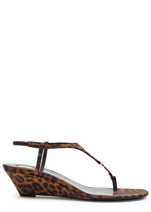 Photo: Saint Laurent Cassandra 40 Leopard-print Grosgrain Wedge Sandals