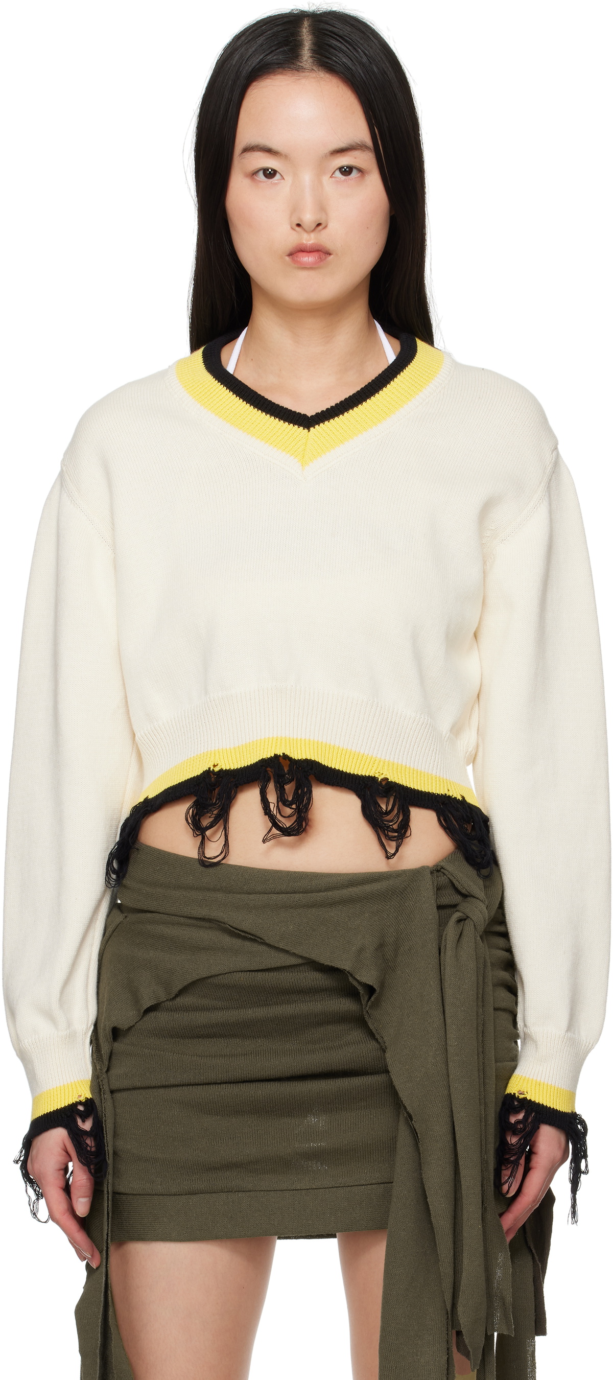 Ottolinger Off-White Cropped V-neck Sweater