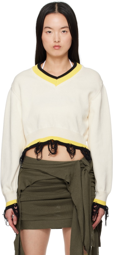 Photo: Ottolinger Off-White Cropped V-neck Sweater